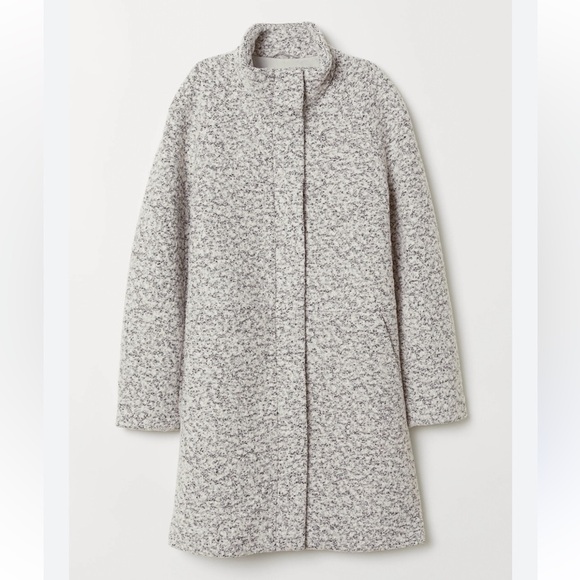 H&M L.o.g.g white and‎ gray Wool-blend Felted Stand up Collar Coat - Picture 1 of 6
